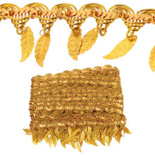 Iridescent Sequin Trim Leaf Shape Golden 1 Set