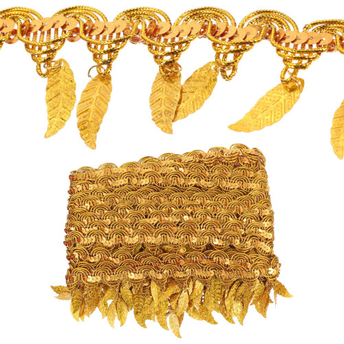 Iridescent Sequin Trim Leaf Shape Golden 1 Set