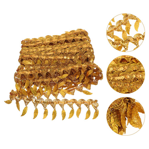 Iridescent Sequin Trim Leaf Shape Golden 1 Set 2