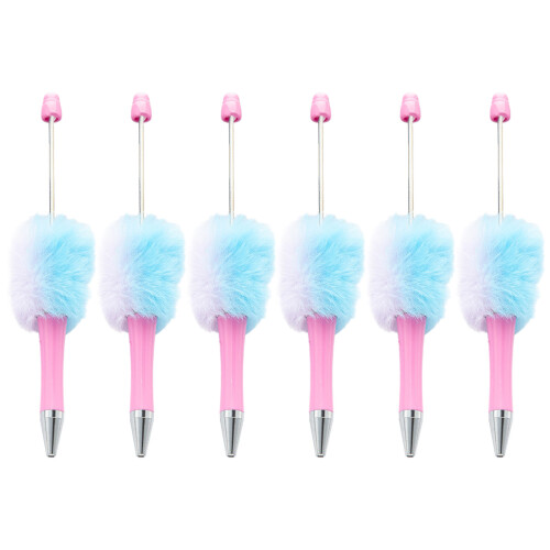 6Pcs Beadable Ballpoint Pen Plush Ball Ballpoint-pink gradient