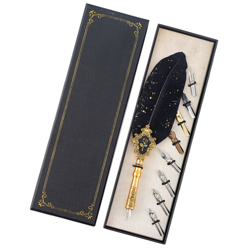 Vintage Dip Pen Set with 8 Replaceable Tips, Antique-Black