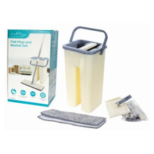 Flat Mop and Bucket Set - 2-in-1 Cleaning and Drying Mop with Dual Compartments and Microfibre Pads