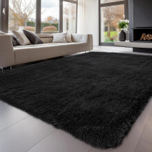 Fluffy Rugs Large Shaggy Rug Living Room Bedroom Anti-Slip Soft Carpet Floor Mat Black_240 x 300 cm (7 ft 8 in x 9 ft 6 in)