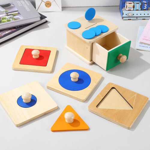 2 Set Giocattoli Montessori In Legno Con Monete E Geometriche 2