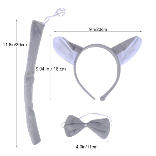3 Pezzi Costume Adulti Con Orecchie E 1