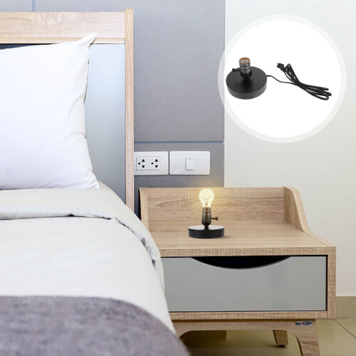 1Pc Retro Black Wooden Lamp Holder Bedside Table Base Light Accessory 1