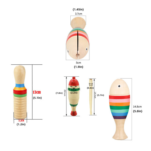 3 Set Strumenti Guiro In Legno Per Bambini Con Bacchette 1