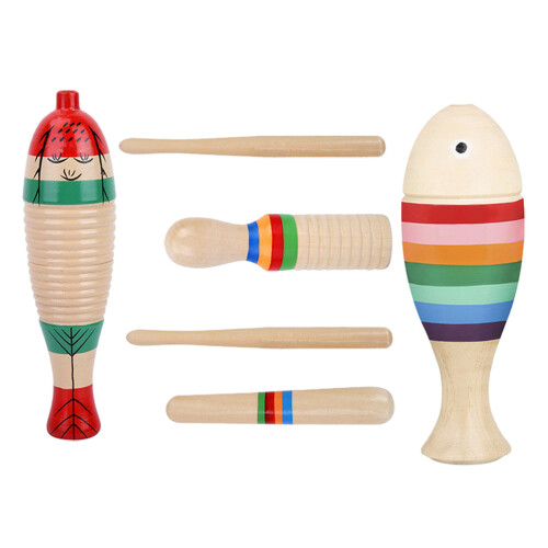 3 Set Strumenti Guiro In Legno Per Bambini Con Bacchette 2