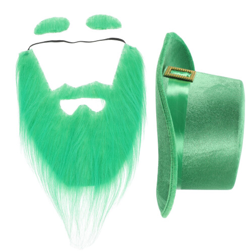 4 Pezzi Cappello Verde Da Folletto San Patrizio Con Barba E