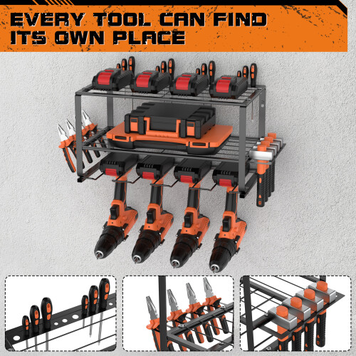 Power Tool Organizer Wall Mount Heavy Duty 3 Layer Storage Shelf Floating Garage Tool Rack for Cordless Drills & Power Tools Tool Storage Rack 2