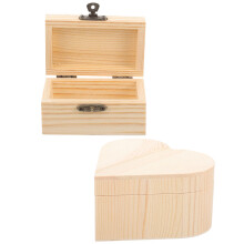2Stk Holz-Box Aufbewahrung DIY Schmuckkasten Herzform Gelb