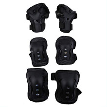 's Knee Elbow Wrist Pad Set, 6 Pieces/Set, Knee Support Pads, Elbow Protection, Wrist Protection for , Outdoor Sports Black