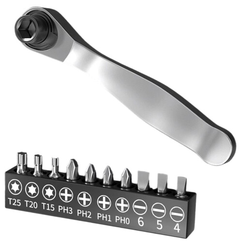 1/4" Drive Ratchet Handle Offset Ratcheting Screwdriver Mini