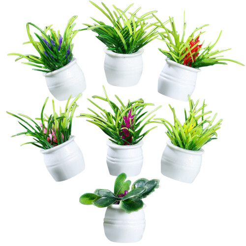 7 Peças Miniatura Casa De Com Bonsai Simulado E Vasos 1