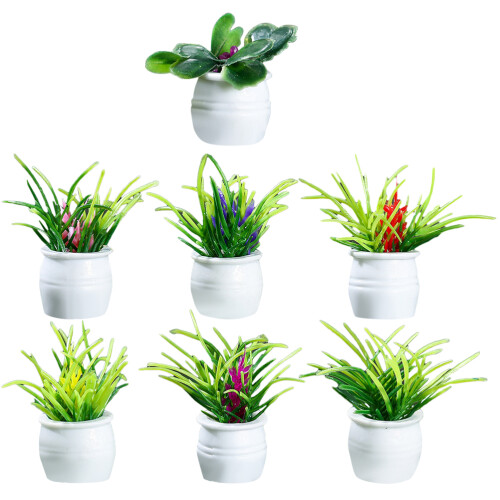 7 Peças Miniatura Casa De Com Bonsai Simulado E Vasos 2