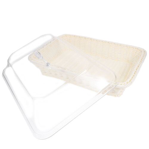 Cesta Trançada Com Tampa Transparente Para Pão E Lanches