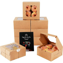 Brown Bakery Box with Window 15Pcs 15.2x15.2x7.6cm Brown Cookie Boxes