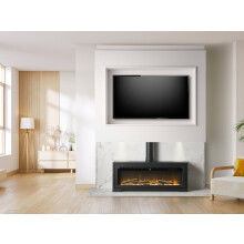 Acantha Pre-Built White Marble Effect Media Wall 3 with Vision Electric Media Stove in Black