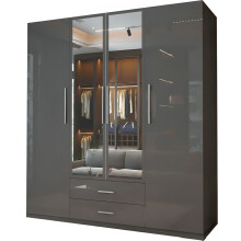 (Grey) Modern 4 Door High Gloss Hinged Wardrobe