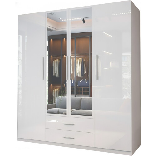 MN Furniture (White) Modern 4 Door High Gloss Hinged Wardrobe
