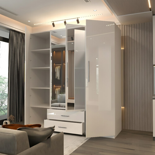 MN Furniture (White) Modern 4 Door High Gloss Hinged Wardrobe 2