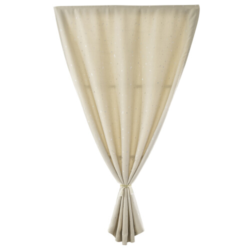 1Pc Beige Blackout Curtain Punch Free Silver Star Decor Window Drape
