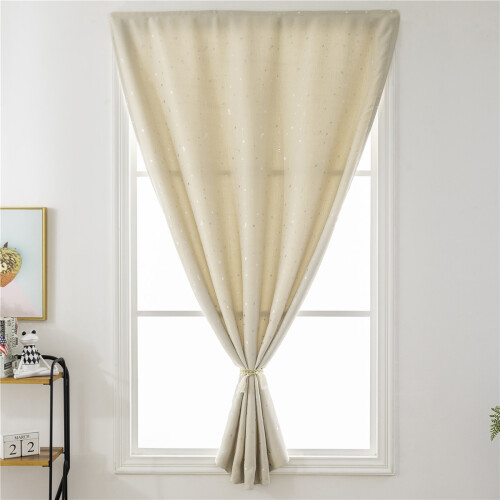1Pc Beige Blackout Curtain Punch Free Silver Star Decor Window Drape 1