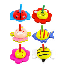 6Pcs Cartoon Wood Gyro Toy Colorful Interactive Portable Party Favor