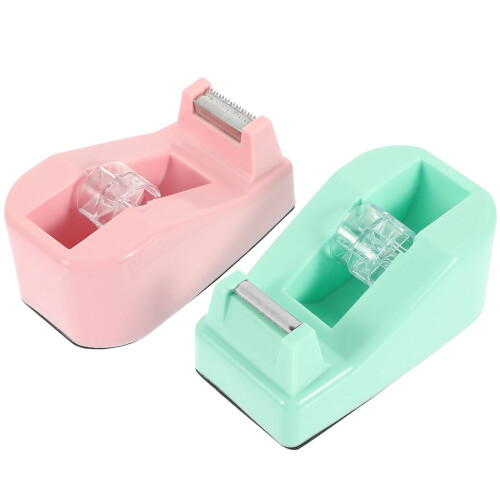 2Pcs Office Tape Holder With Cutter Convenient Sticker Dispenser 2