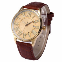 Men Automatic Mechanical Wrist Watch With Pu Band (Golden+Brown)