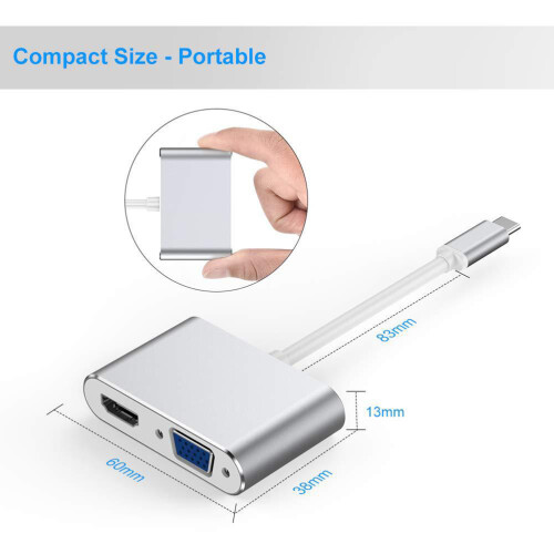 Usb3.1 Type-C To Vga 2 In 1 Adapter Silver 2