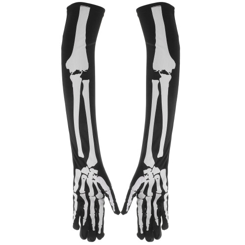 One Pair Halloween Skeleton Gloves Long Arm Full Finger