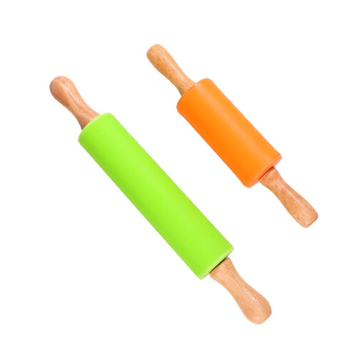 2Pcs Rolo De Madeira Silicone Para Massas Antiaderente Para Assar