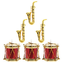 3 Sets Mini Muziekinstrumenten: Drums, Saxofoon, Poppenhuis Rekwisiet