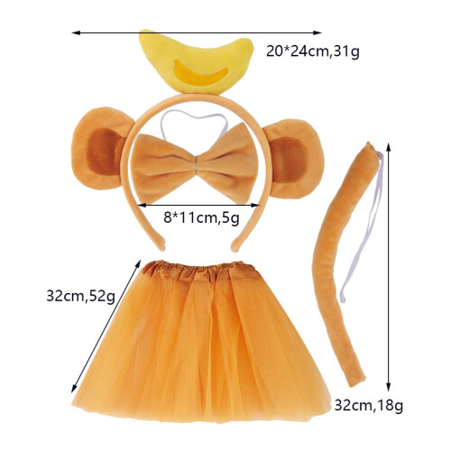 Conjunto Faixa Orelhas Macaco Chifres Banana Cauda Tutu 1