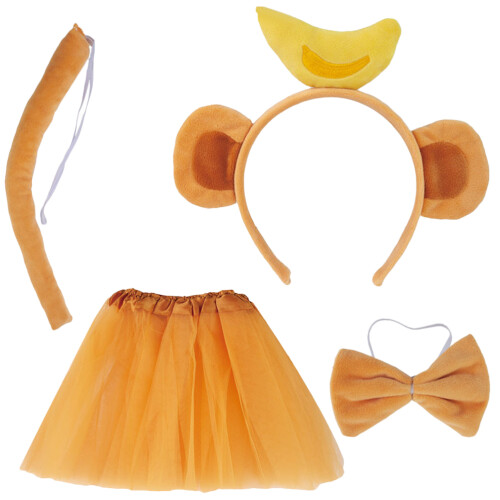 Conjunto Faixa Orelhas Macaco Chifres Banana Cauda Tutu 2