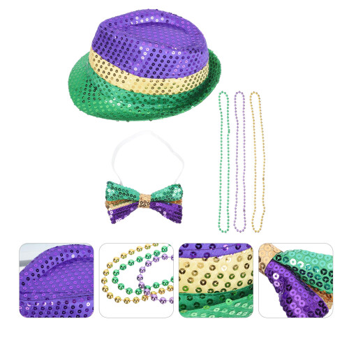 Conjunto De Gravata Dia De Mardi Gras Com Chapéu E Colar 1