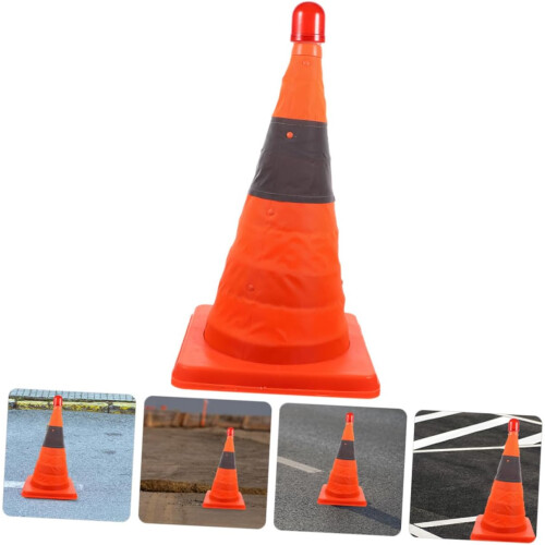Collapsible LED Traffic Cone 2Pack With Reflective Material And Warning Light Foldable For Easy Storage 1