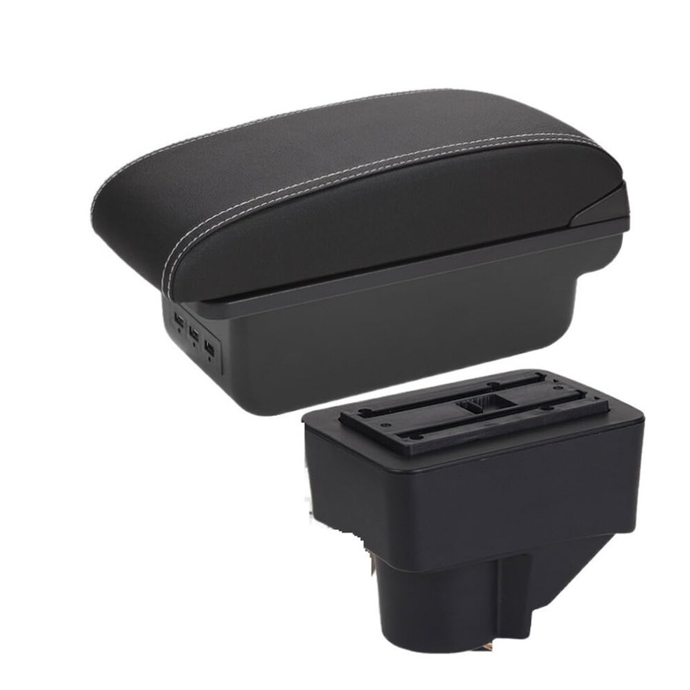 Car Armrest Box For Fiesta 20112018, Pu Leather Center Console Storage, With Interface Black/White 9323874442648