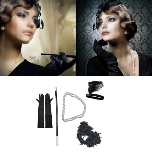 5 Unidades Faixa Cabelo Com Pena, Colar, Luvas, Suporte , Lenço 2