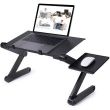Skládací stůl na notebook k posteli, přenosný hliníkový stůl s výškově nastavitelnými nohami a ergonomickým designem