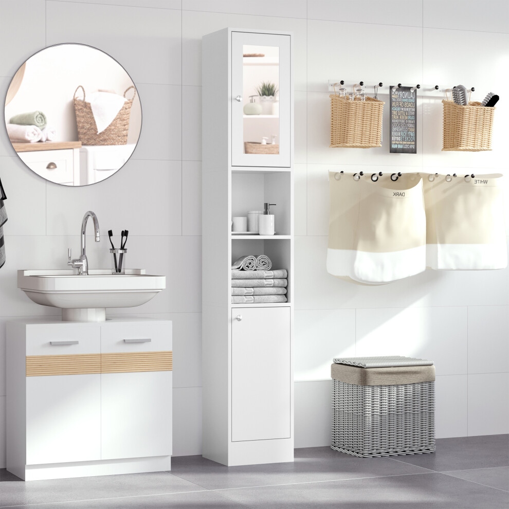 Kleankin Bathroom Floor Storage Cabinet With Mirror And Shelves Clear