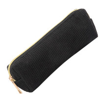 Lichtgewicht corduroy etui met ritssluiting, potloodzakjes-Zwart