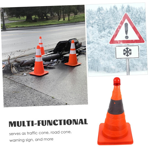 Collapsible Multifunction Reflective Traffic Safety Cone With Bright LED Foldable Emergency Road Cone Rubber Base 1
