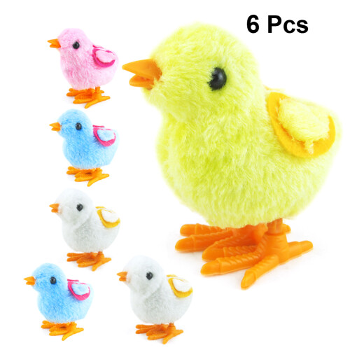 6Pcs Kids Jumping Plush Chicken Double Layer Wing Wind-Up Toy 1