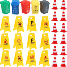 37Pcs Traffic Signs Toy Set With Road Cones Trash Can And Fence