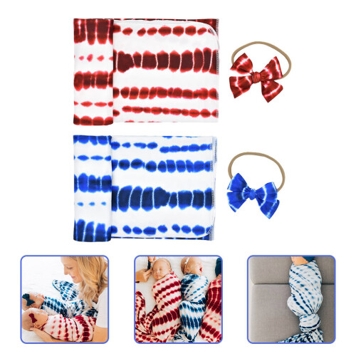 2Sets Baby Swaddle Wrap Soft Polyester Bow Headband Photo Prop 2