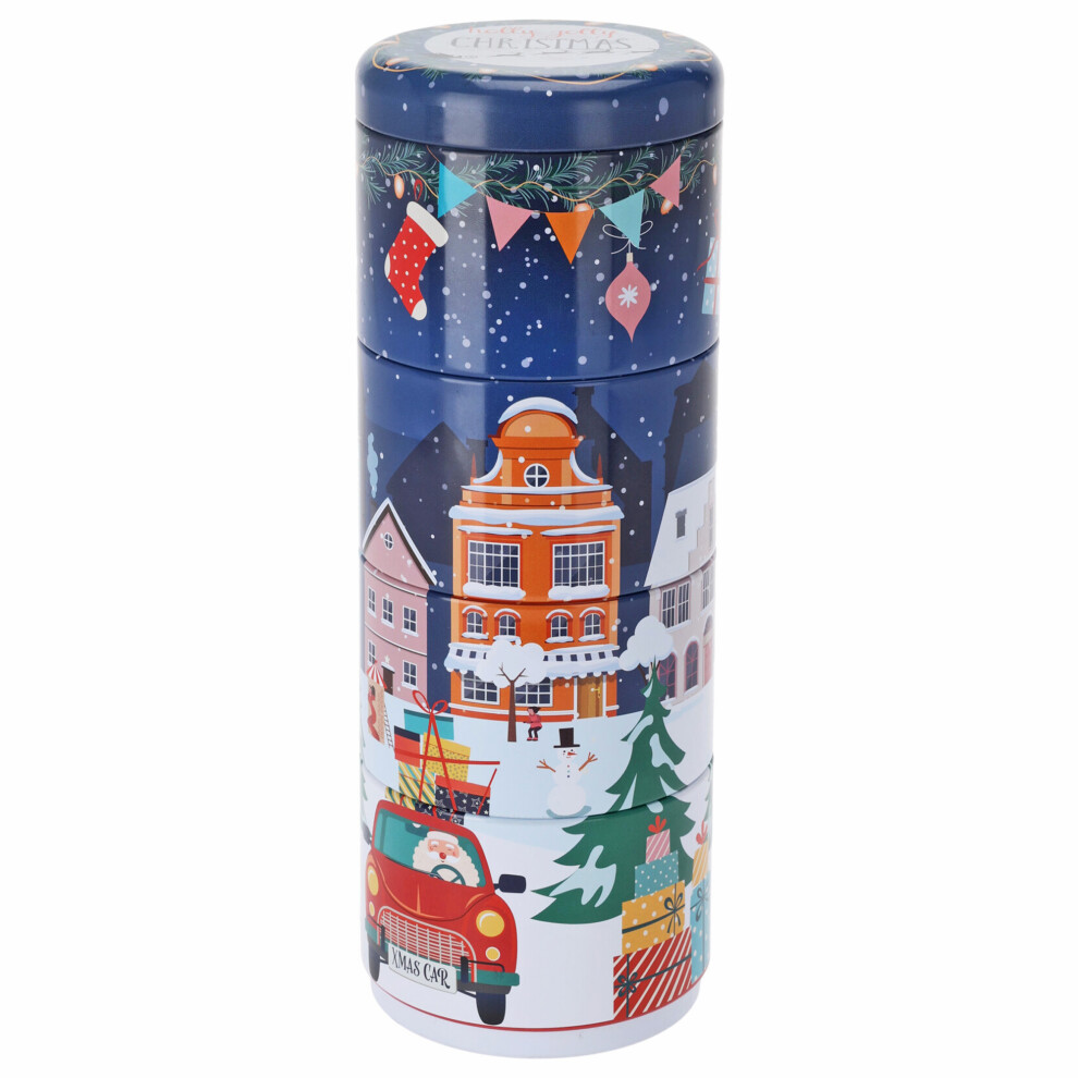 Urbnliving (Blue) Set Of 4 Christmas Metal Storage Tins Cookie Biscuit Cake Sweet Food Container Box
