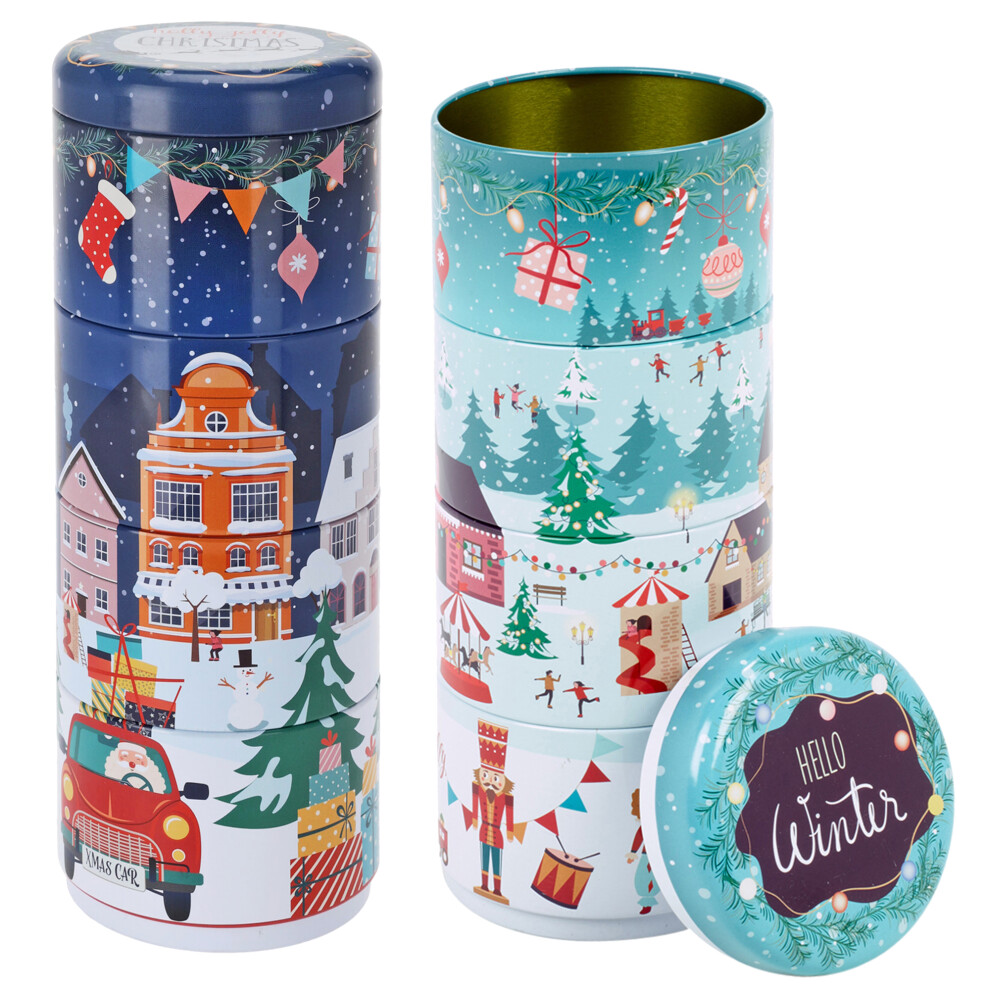 Urbnliving (Set Of Each) Set Of 4 Christmas Metal Storage Tins Cookie Biscuit Cake Sweet Food Container Box
