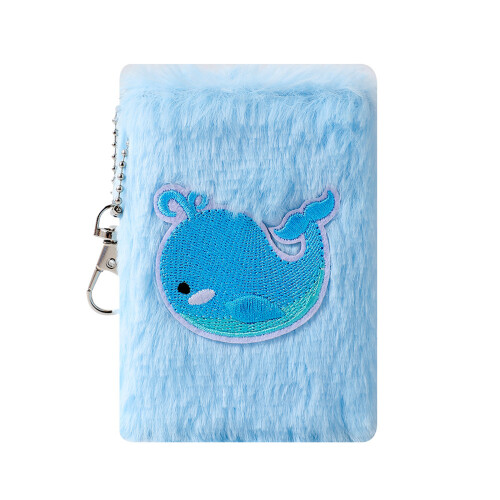Bloc-notes à couverture en peluche avec feuilles-Baleine bleue